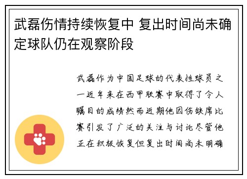 武磊伤情持续恢复中 复出时间尚未确定球队仍在观察阶段